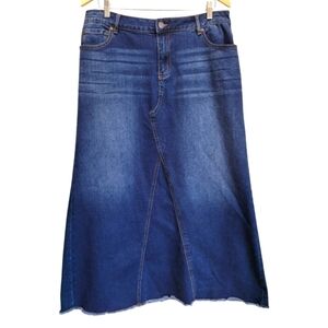 16W Y2K Dressbarn Denim 5 Pocket Jean Maxi Skirt w/Frayed Hem EUC